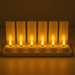 YASENN Rechargeable LED Candle Light Set with Charging Base – 12PCS (Bullet Tip) | Timer Function | Flameless & Reusable | Ideal for Church, Restaurant, Wedding, and Home Decor