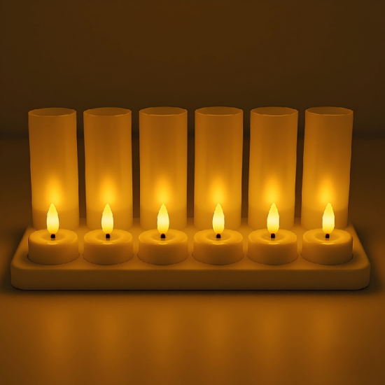 YASENN Rechargeable LED Candle Light Set with Charging Base – 12PCS (Bullet Tip) | Timer Function | Flameless & Reusable | Ideal for Church, Restaurant, Wedding, and Home Decor