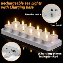 YASENN Rechargeable LED Candle Light Set with Charging Base – 12PCS (Bullet Tip)