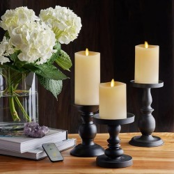 YASENN Thick Convex LED Candle with Timer – 3PCS Swaying Flame (17.5CM/ 15CM/12.5CM)