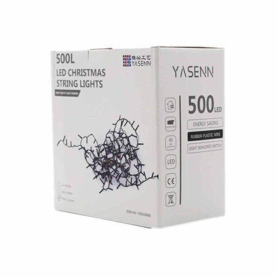 YASENN LED String Lights Chain 500count outdoor Christmas tree Lights ,Light controlled switch With light sensor,Light Operated with Black cable YASENN LED String Lights Chain 500count outdoor Christmas tree Lights ,Light controlled switch With light sensor,Light Operated with Black cable