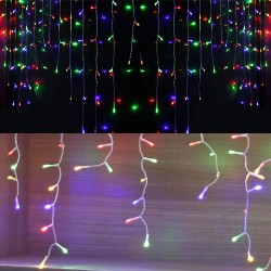 100LED Warm White Icicle Curtain String Lights – 3m Length with 5m Power Cord, 8 Lighting Modes, Waterproof IP44 for Indoor & Outdoor Window, Wedding, Party Decor