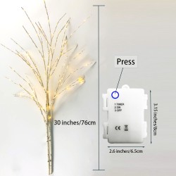 YASENN Lighted White Birch Branches 3ft Battery Operate Set of 2 
