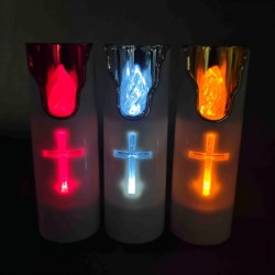 6PCS Electroplated Cross LED Candle Lights – 5.2×15CM | Battery Operated | Safe & Elegant for Church, Home & Event Decor