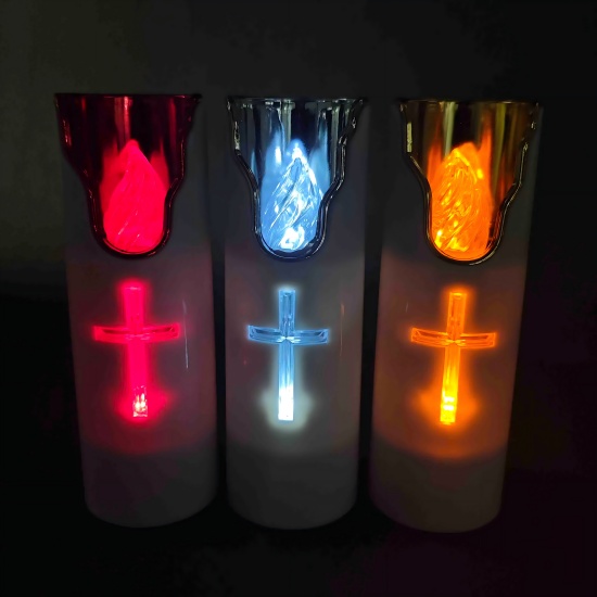 6PCS Electroplated Cross LED Candle Lights – 5.2×15CM | Battery Operated | Safe & Elegant for Church, Home & Event Decor