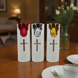 6PCS Electroplated Cross LED Candle Lights – 5.2×15CM | Battery Operated | Safe & Elegant for Church, Home & Event Decor