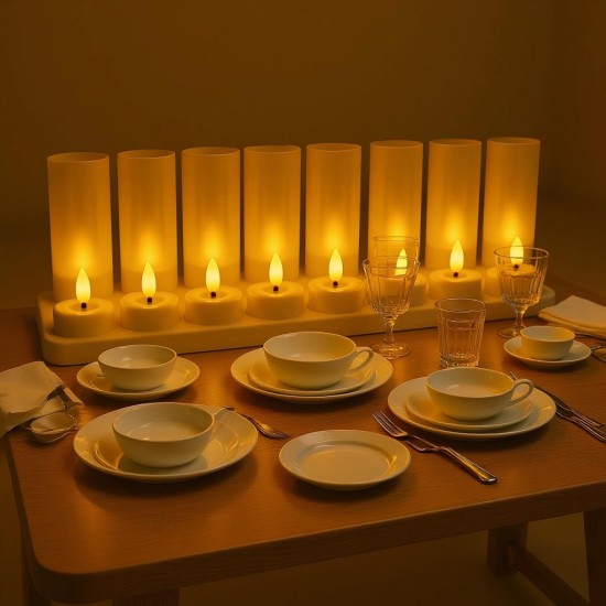 YASENN Rechargeable LED Candle Light Set with Charging Base – 12PCS (Bullet Tip) | Timer Function | Flameless & Reusable | Ideal for Church, Restaurant, Wedding, and Home Decor