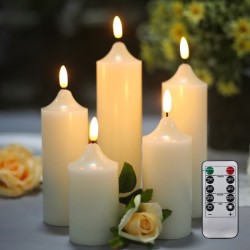 YASENN  Real Wax LED Candle Set with Remote -5PCS（10/12.5/15/17.5/20cm）
