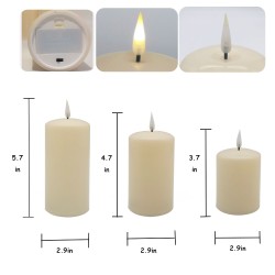 LED Flameless Candles Flickering Battery Powered 3pcs with Remote