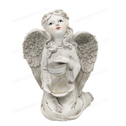 LED Solar Resin Angel Holding Glass Bottle Copper Wire Lamp